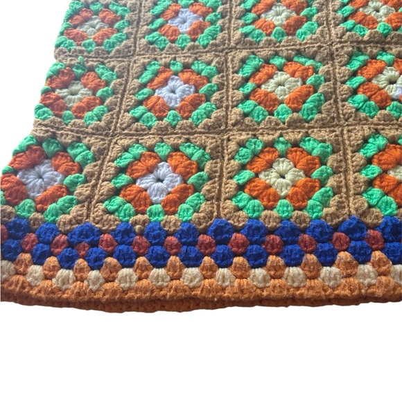 Crochet Granny Squared Throw Blanket Boho Hippie Multi Colored Handcrafted - Picture 4 of 12